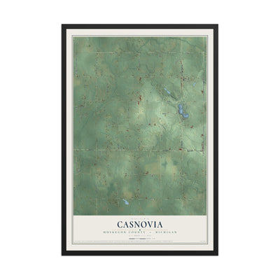 Map of Casnovia, Muskegon County, Michigan, 12 x 18 inch print in a black wood frame