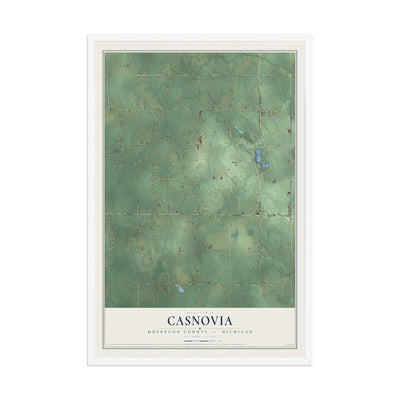 Map of Casnovia, Muskegon County, Michigan, 12 x 18 inch print in a white wood frame
