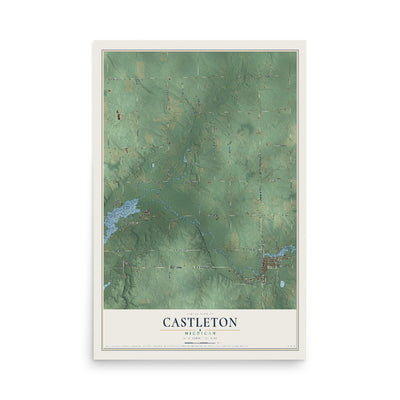 Map of Castleton, Michigan, 12 x 18 inch unframed archival matte print