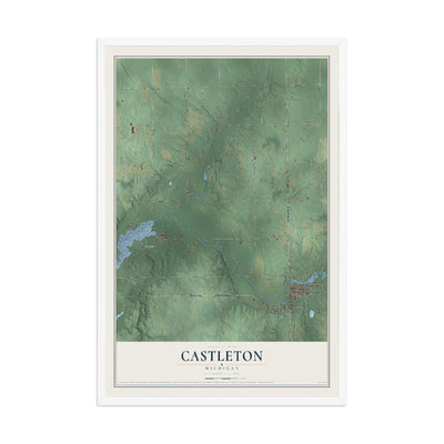 Map of Castleton, Michigan, 12 x 18 inch print in a white wood frame