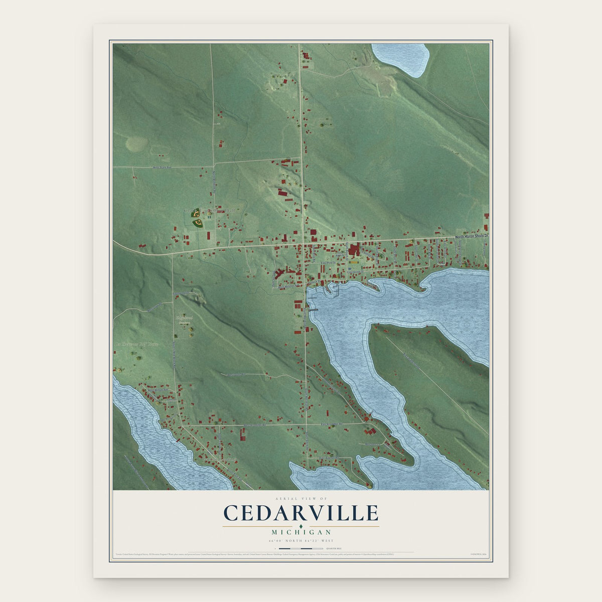 Cedarville, Mackinac County, Michigan map print, the full design
