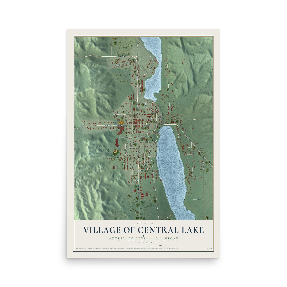 Map of Central Lake, Michigan, 12 x 18 inch unframed archival matte print