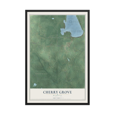 Map of Cherry Grove, Michigan, 12 x 18 inch print in a black wood frame