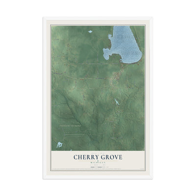 Map of Cherry Grove, Michigan, 12 x 18 inch print in a white wood frame