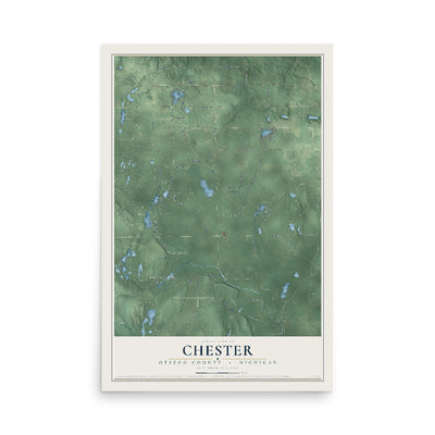 Map of Chester, Otsego County, Michigan, 12 x 18 inch unframed archival matte print