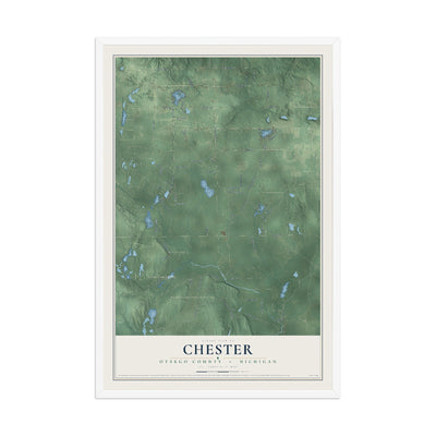 Map of Chester, Otsego County, Michigan, 12 x 18 inch print in a white wood frame