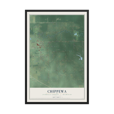 Map of Chippewa, Isabella County, Michigan, 12 x 18 inch print in a black wood frame
