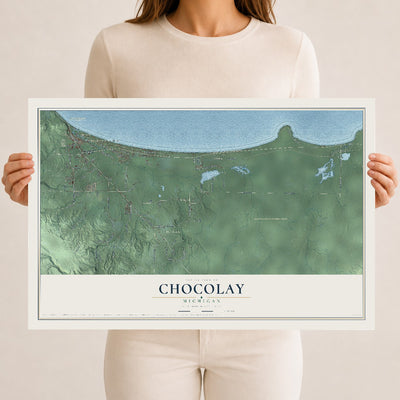Map of Chocolay, Michigan, 12 x 18 inch unframed archival matte print