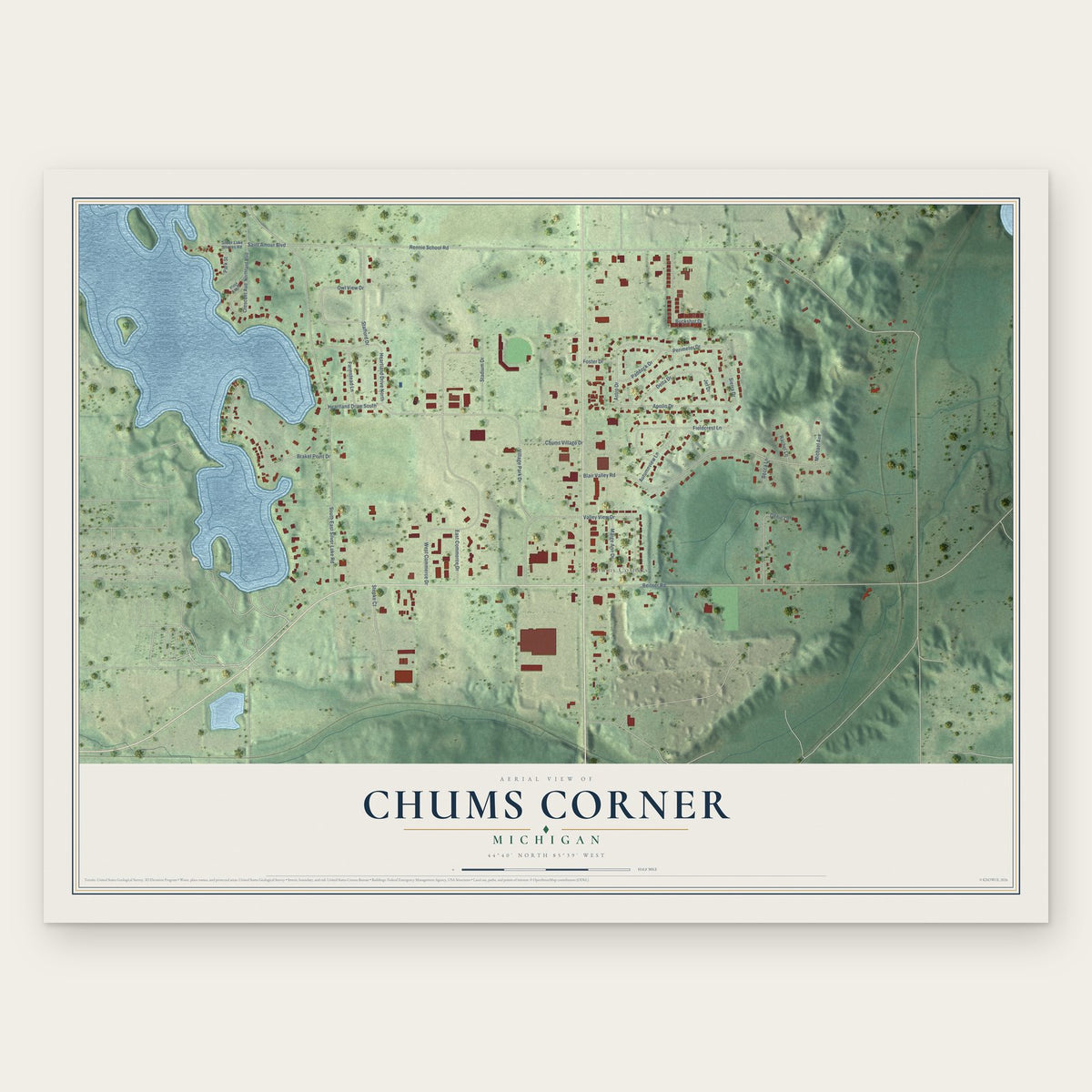 Chums Corner, Michigan map print, the full design