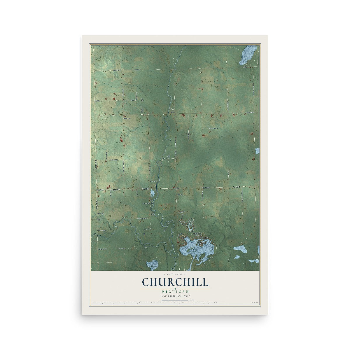 Map of Churchill, Michigan, 12 x 18 inch unframed archival matte print