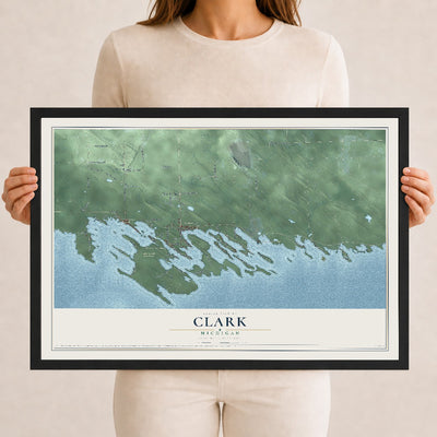 Map of Clark, Michigan, 12 x 18 inch print in a black wood frame
