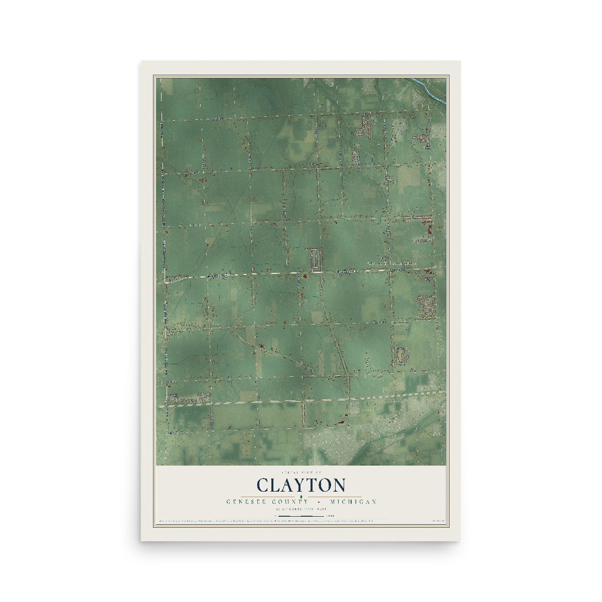 Map of Clayton, Genesee County, Michigan, 12 x 18 inch unframed archival matte print