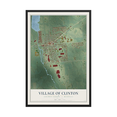 Map of Clinton, Michigan, 12 x 18 inch print in a black wood frame