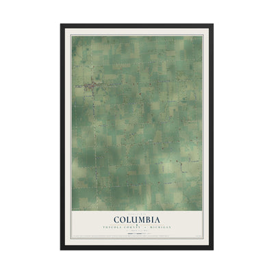 Map of Columbia, Tuscola County, Michigan, 12 x 18 inch print in a black wood frame