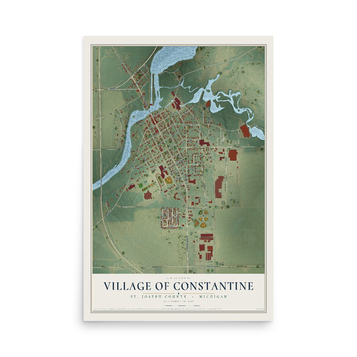 Map of Constantine, Michigan, 12 x 18 inch unframed archival matte print