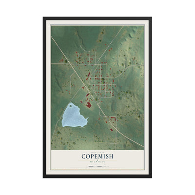 Map of Copemish, Michigan, 12 x 18 inch print in a black wood frame