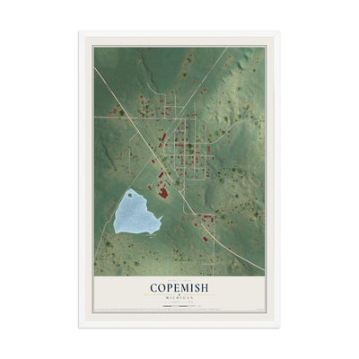 Map of Copemish, Michigan, 12 x 18 inch print in a white wood frame