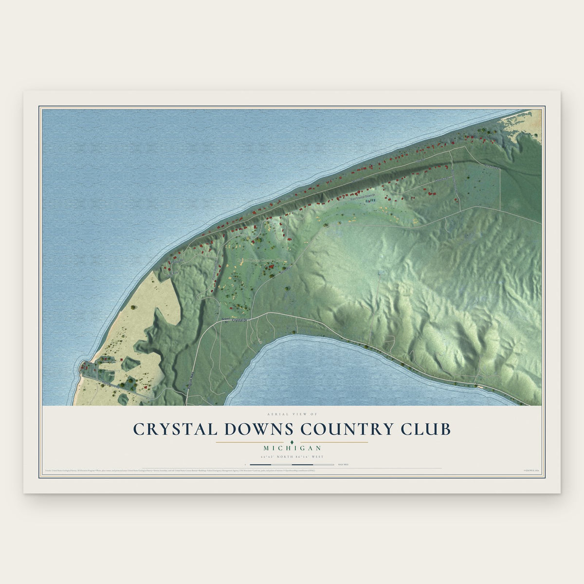 Crystal Downs Country Club, Michigan map print, the full design