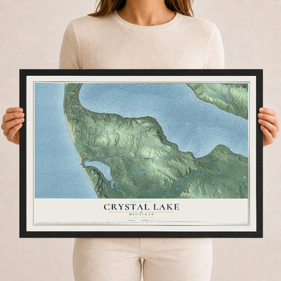 Map of Crystal Lake, Michigan, 12 x 18 inch print in a black wood frame