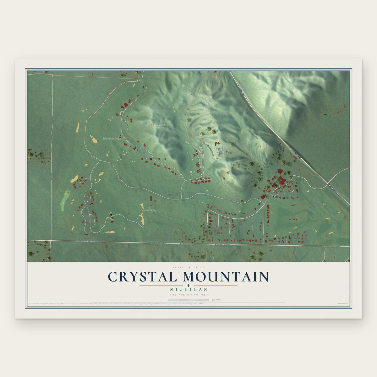 Crystal Mountain, Michigan map print, the full design