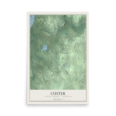 Map of Custer, Antrim County, Michigan, 12 x 18 inch unframed archival matte print