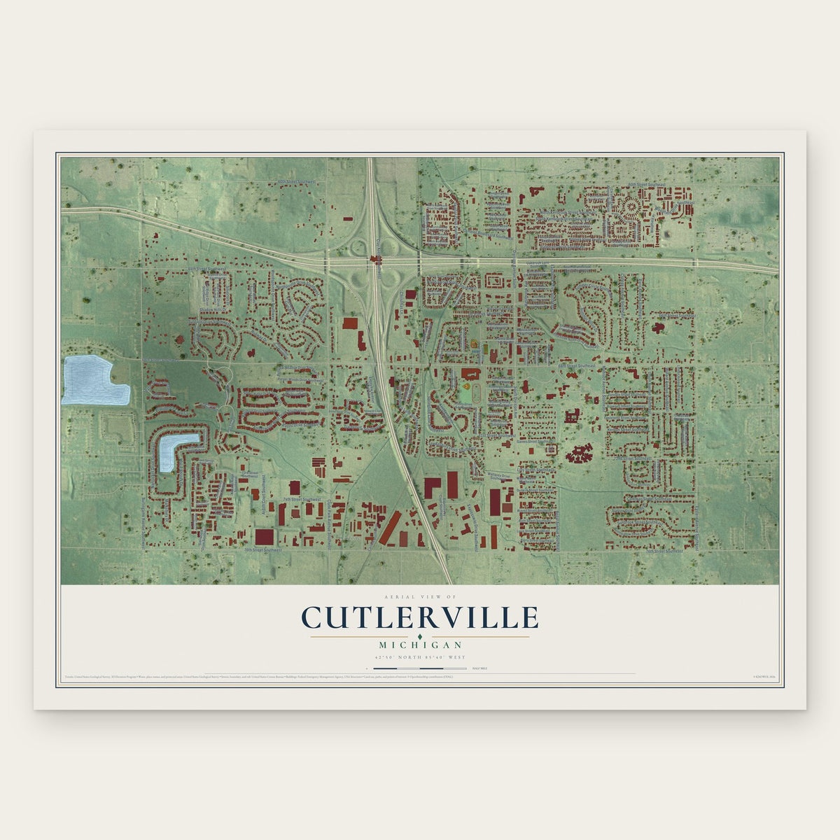 Cutlerville, Michigan map print, the full design