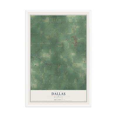 Map of Dallas, Michigan, 12 x 18 inch print in a white wood frame