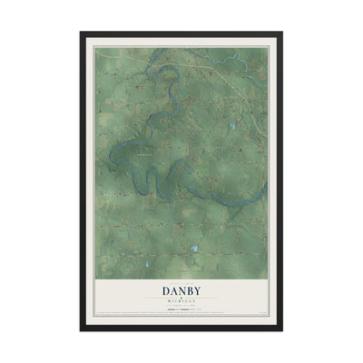 Map of Danby, Michigan, 12 x 18 inch print in a black wood frame
