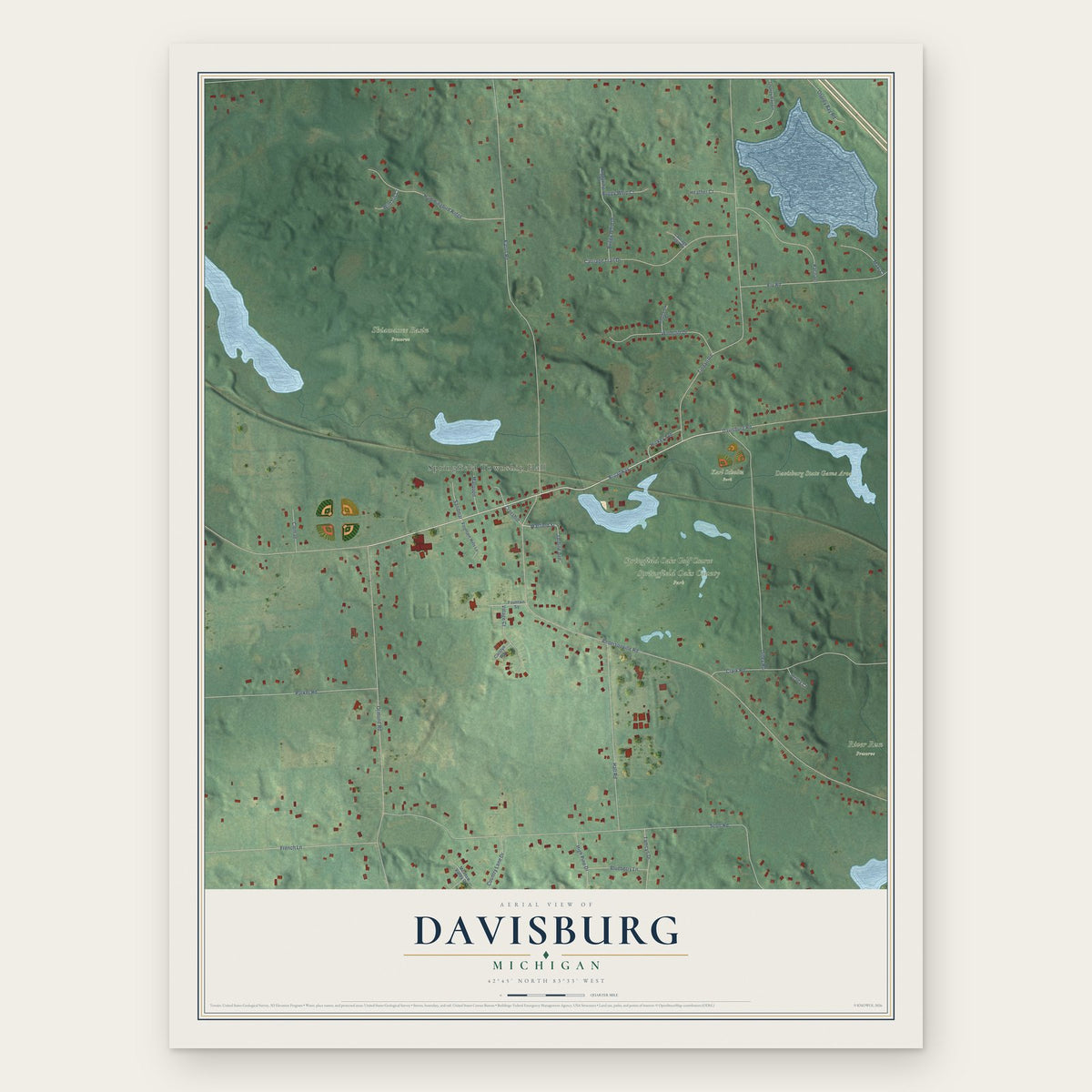 Davisburg, Michigan map print, the full design