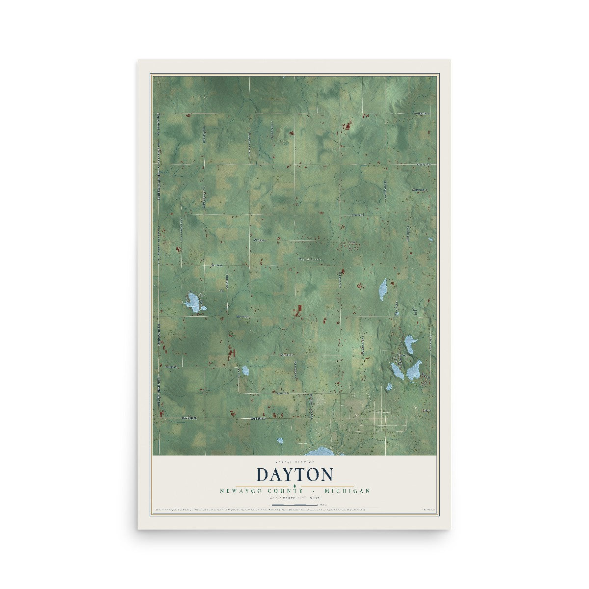 Map of Dayton, Newaygo County, Michigan, 12 x 18 inch unframed archival matte print