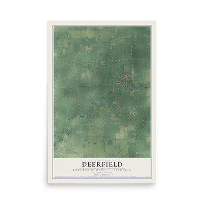 Map of Deerfield, Lenawee County, Michigan, 12 x 18 inch unframed archival matte print