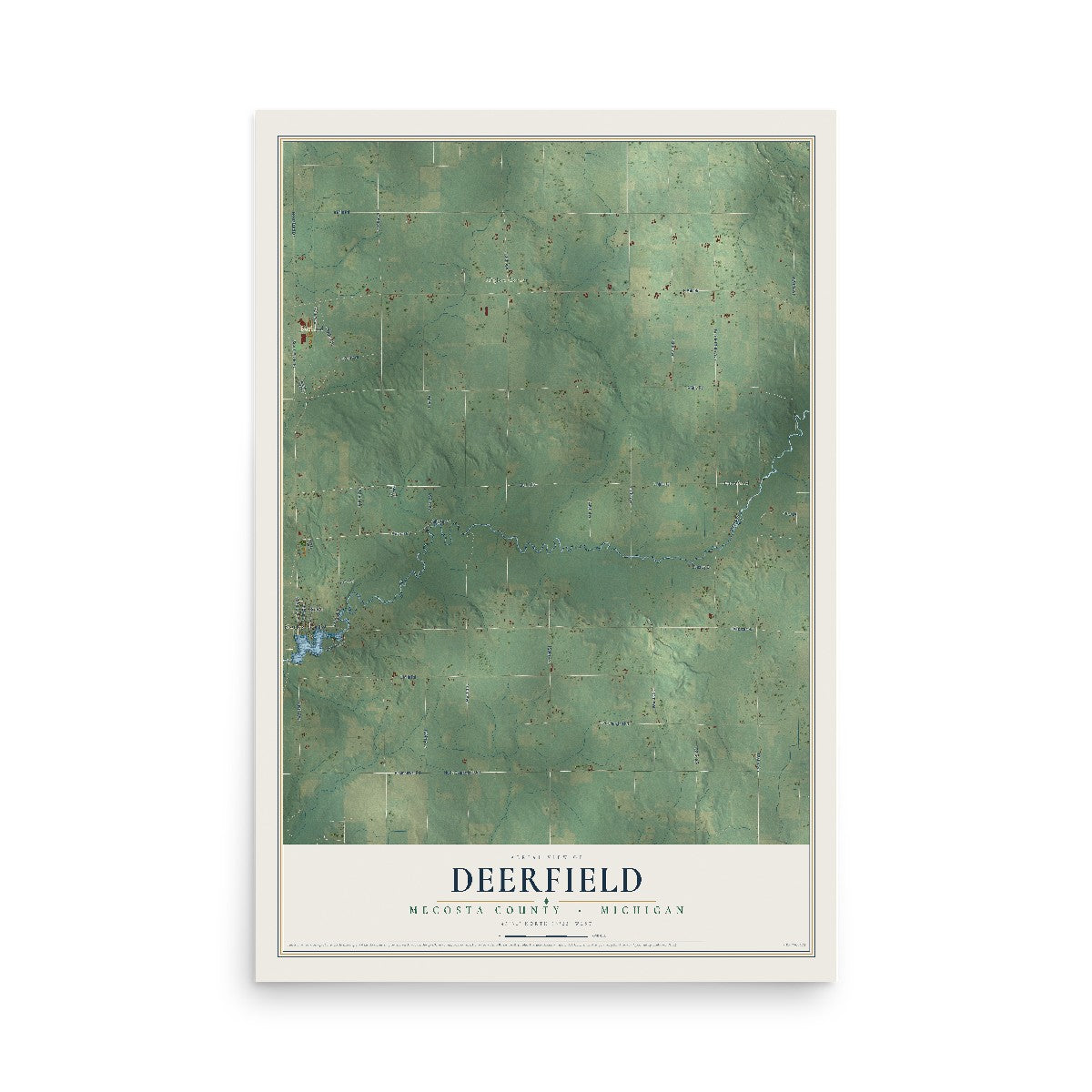 Map of Deerfield, Mecosta County, Michigan, 12 x 18 inch unframed archival matte print