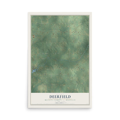 Map of Deerfield, Mecosta County, Michigan, 12 x 18 inch unframed archival matte print