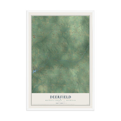 Map of Deerfield, Mecosta County, Michigan, 12 x 18 inch print in a white wood frame