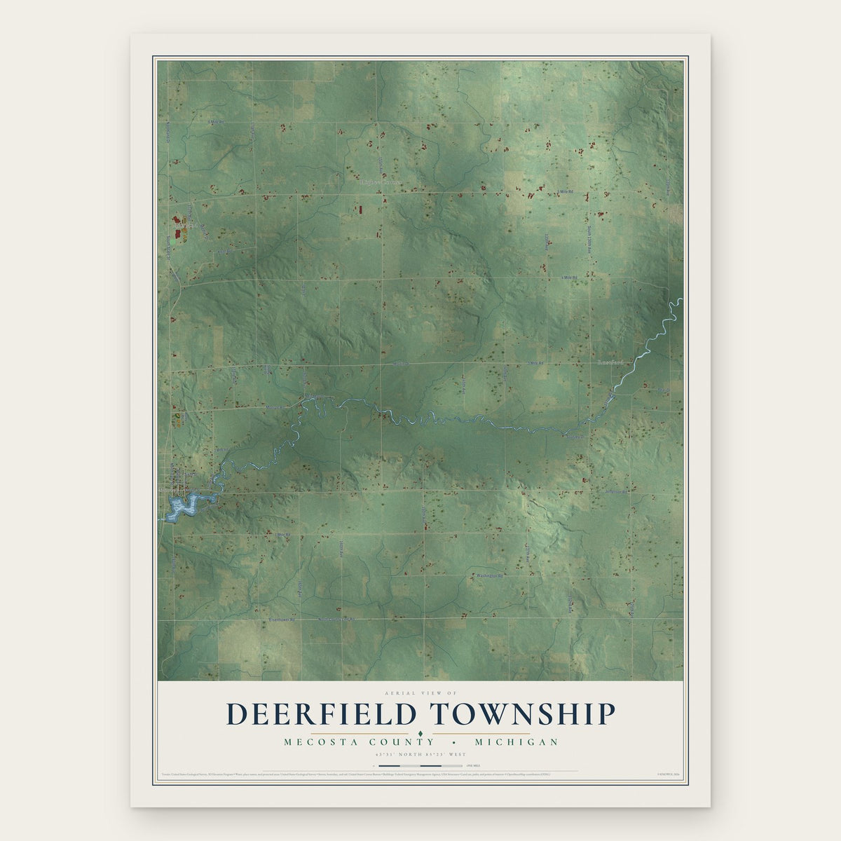 Deerfield Township, Mecosta County, Michigan map print, the full design