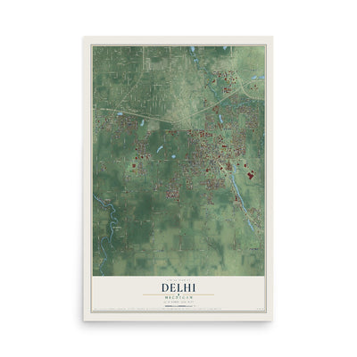 Map of Delhi, Michigan, 12 x 18 inch unframed archival matte print