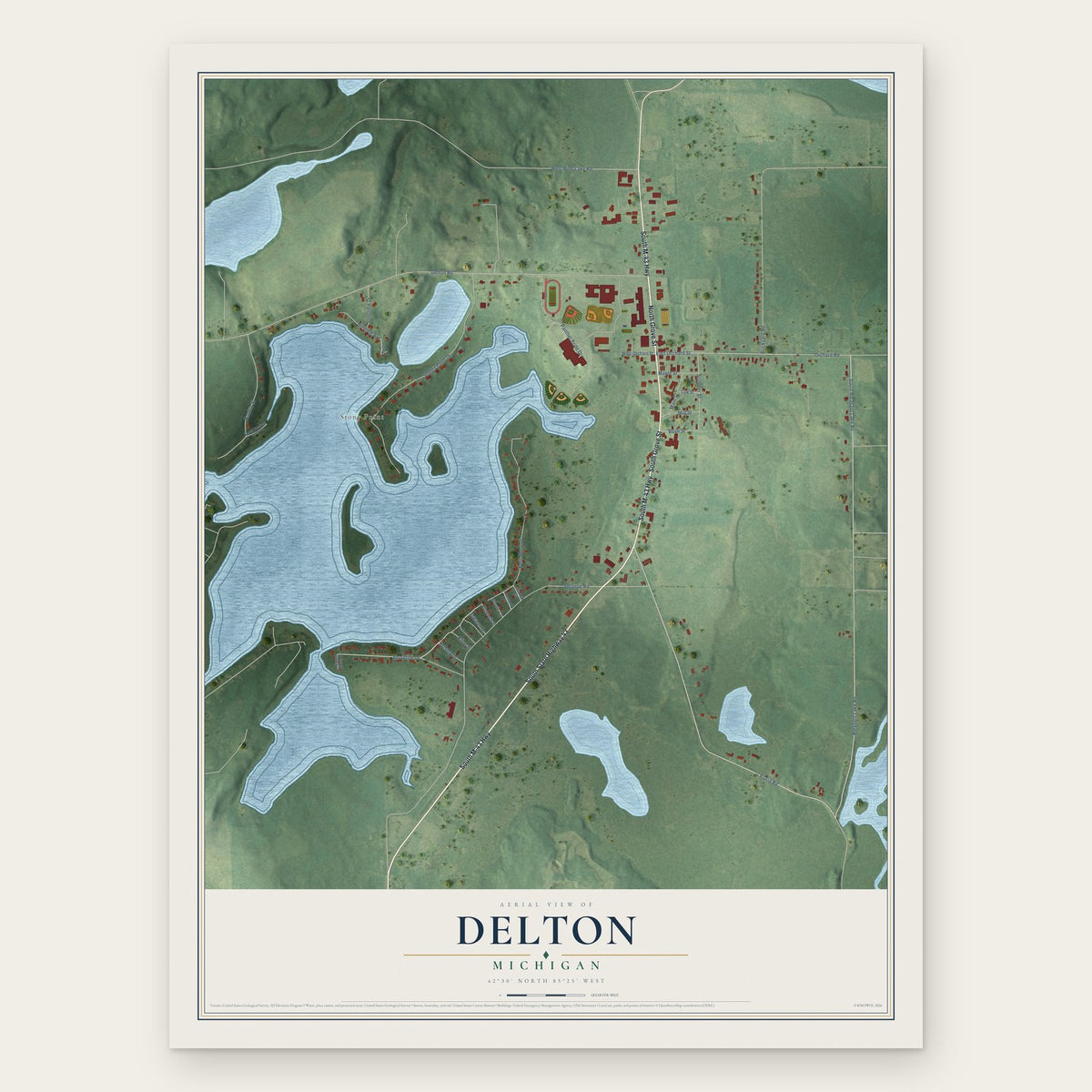 Delton, Michigan map print, the full design