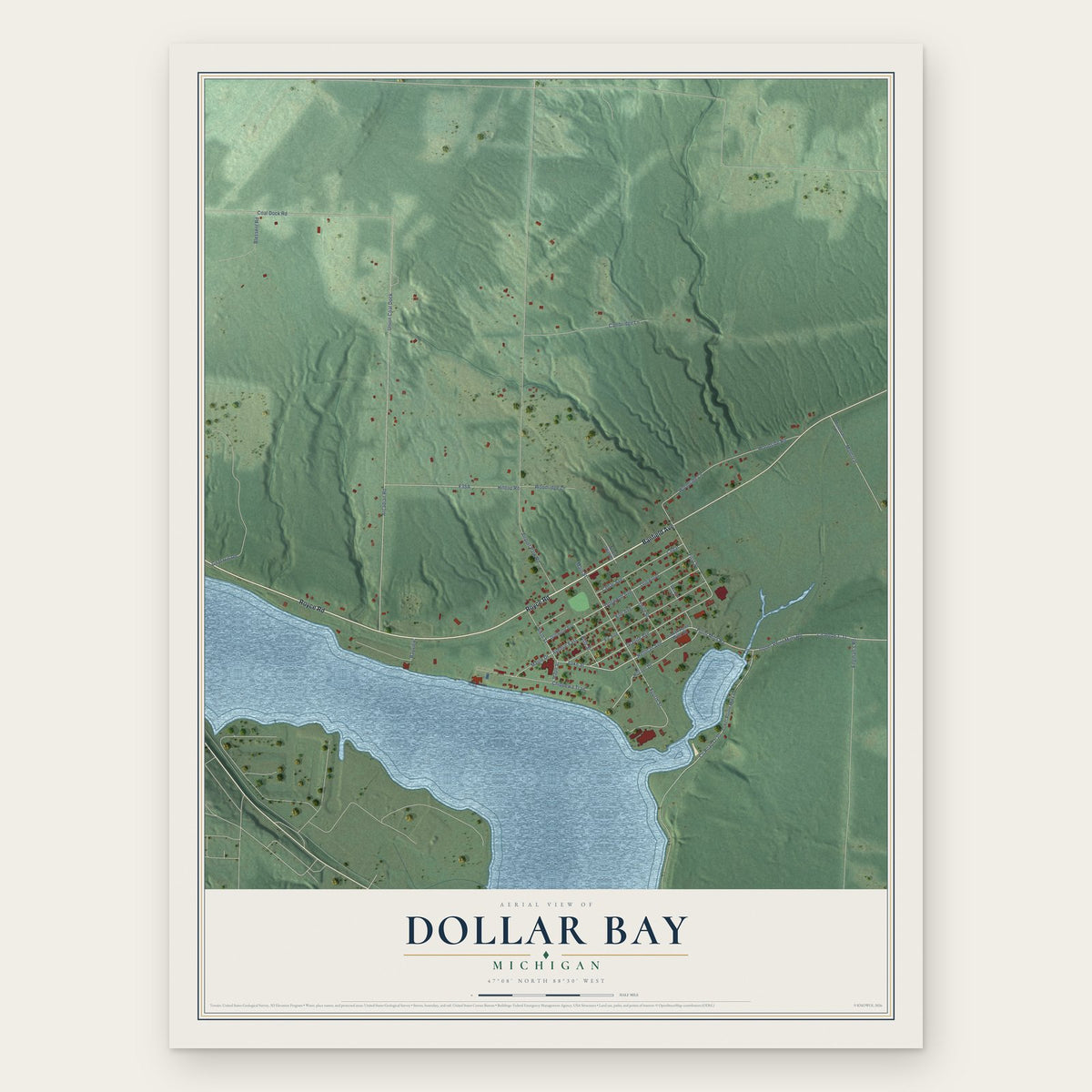 Dollar Bay, Michigan map print, the full design
