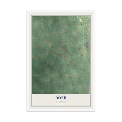 Map of Dorr, Michigan, 12 x 18 inch print in a white wood frame