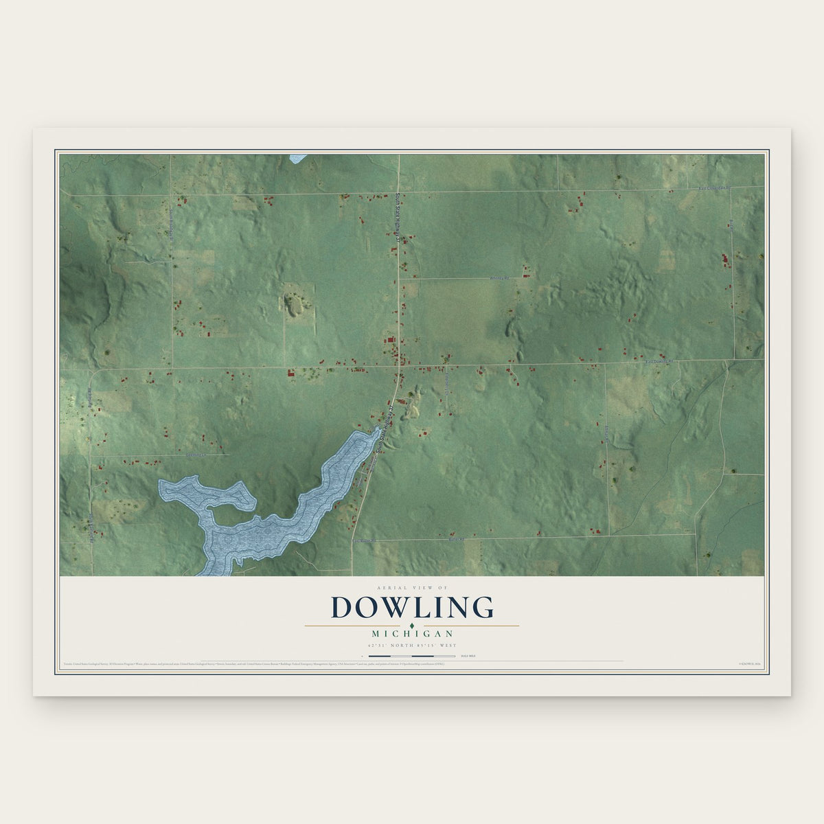 Dowling, Michigan map print, the full design