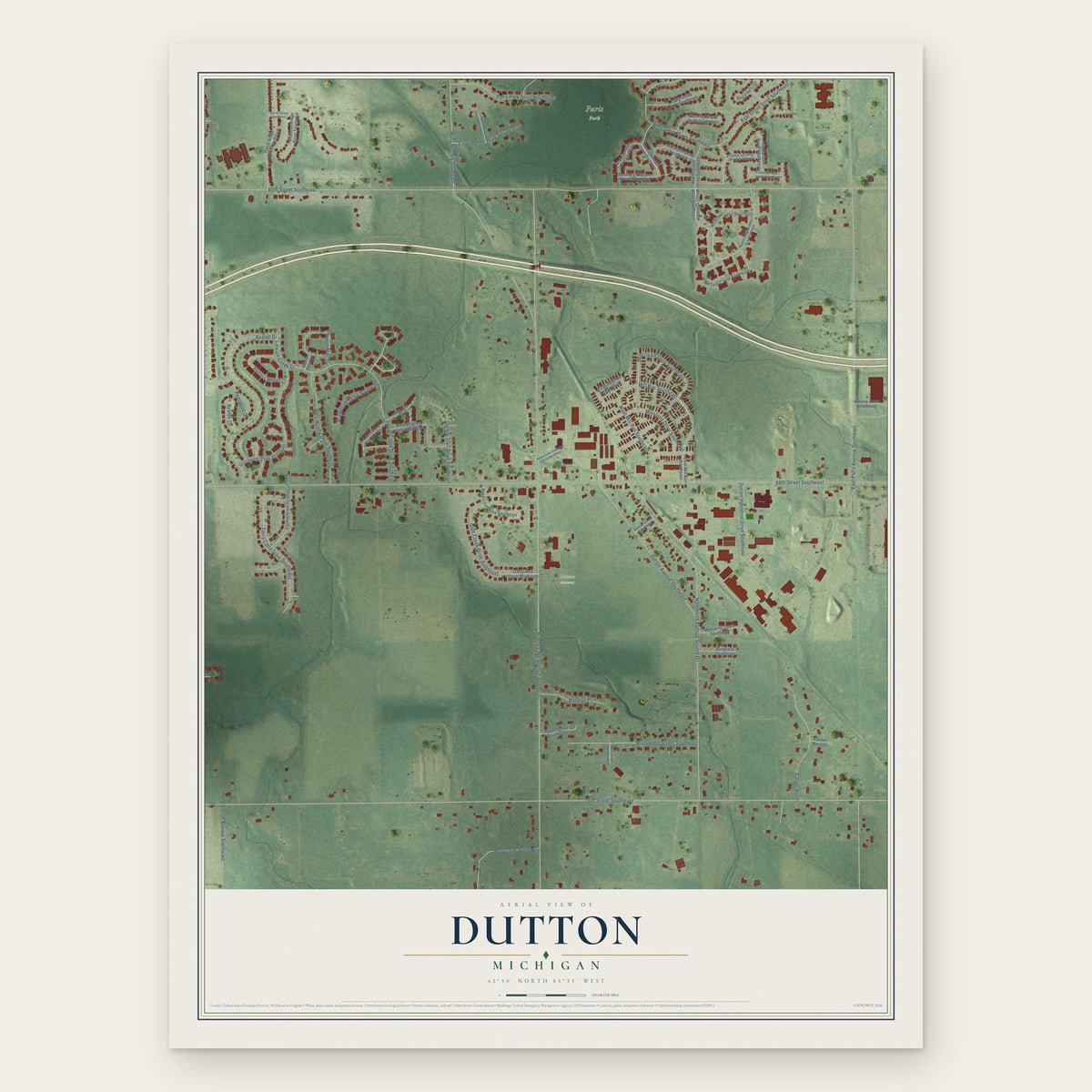 Dutton, Michigan map print, the full design