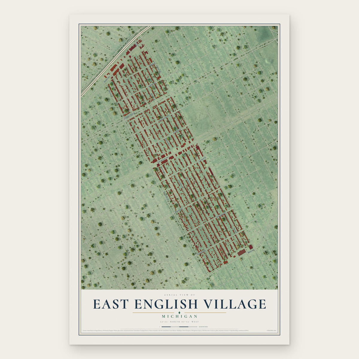 East English Village, Michigan map print, the full design