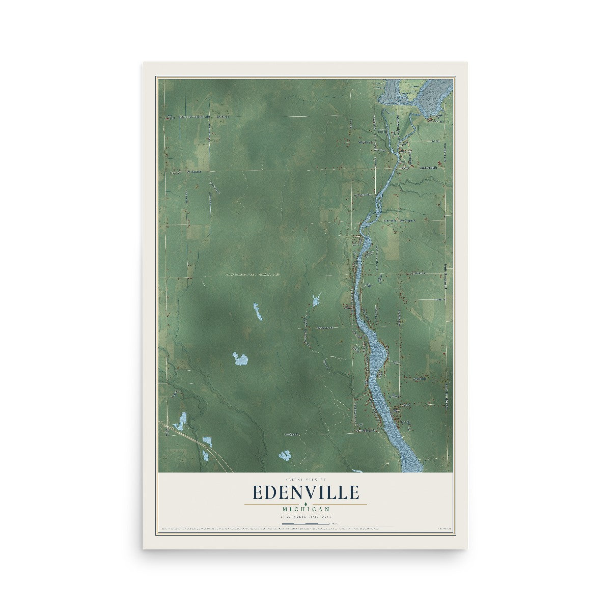 Map of Edenville, Michigan, 12 x 18 inch unframed archival matte print