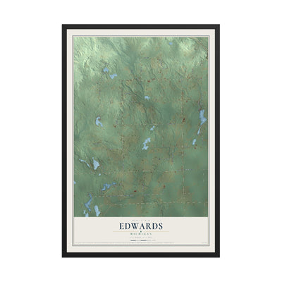 Map of Edwards, Michigan, 12 x 18 inch print in a black wood frame