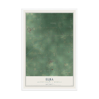 Map of Elba, Gratiot County, Michigan, 12 x 18 inch print in a white wood frame