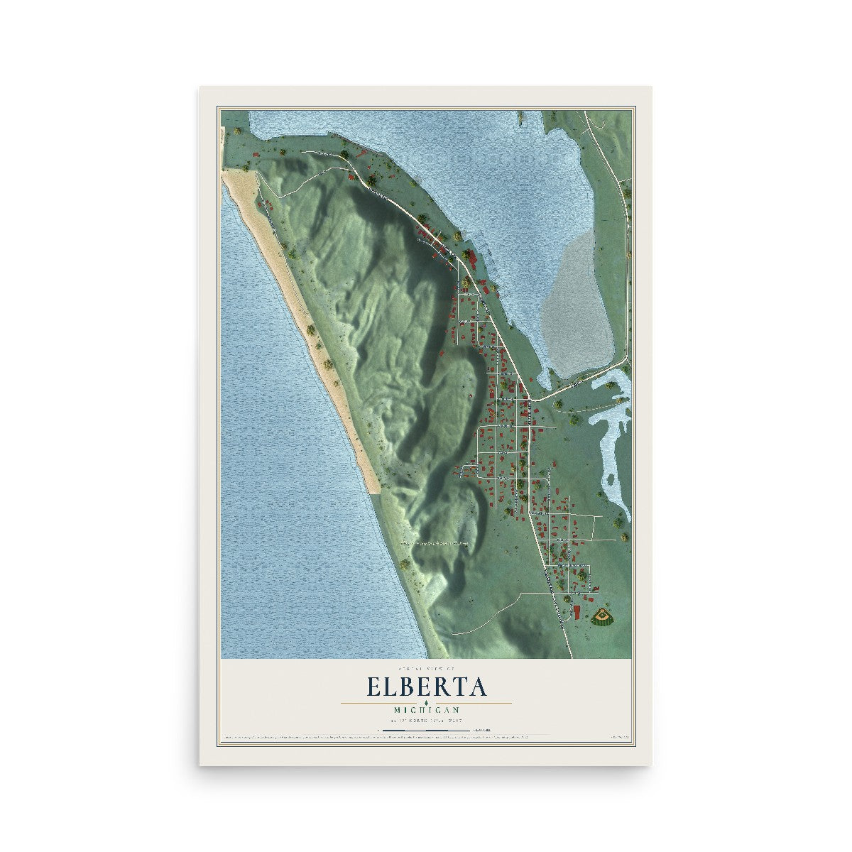 Map of Elberta, Michigan, 12 x 18 inch unframed archival matte print