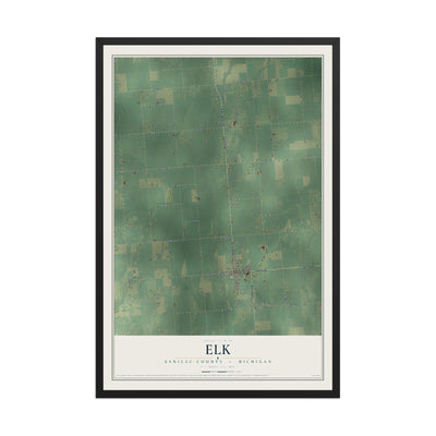 Map of Elk, Sanilac County, Michigan, 12 x 18 inch print in a black wood frame