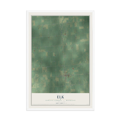 Map of Elk, Sanilac County, Michigan, 12 x 18 inch print in a white wood frame