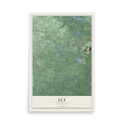 Map of Ely, Michigan, 12 x 18 inch unframed archival matte print