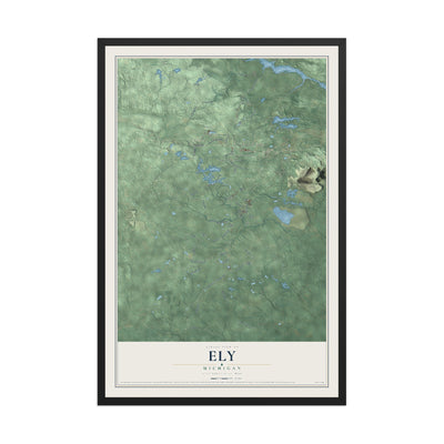 Map of Ely, Michigan, 12 x 18 inch print in a black wood frame